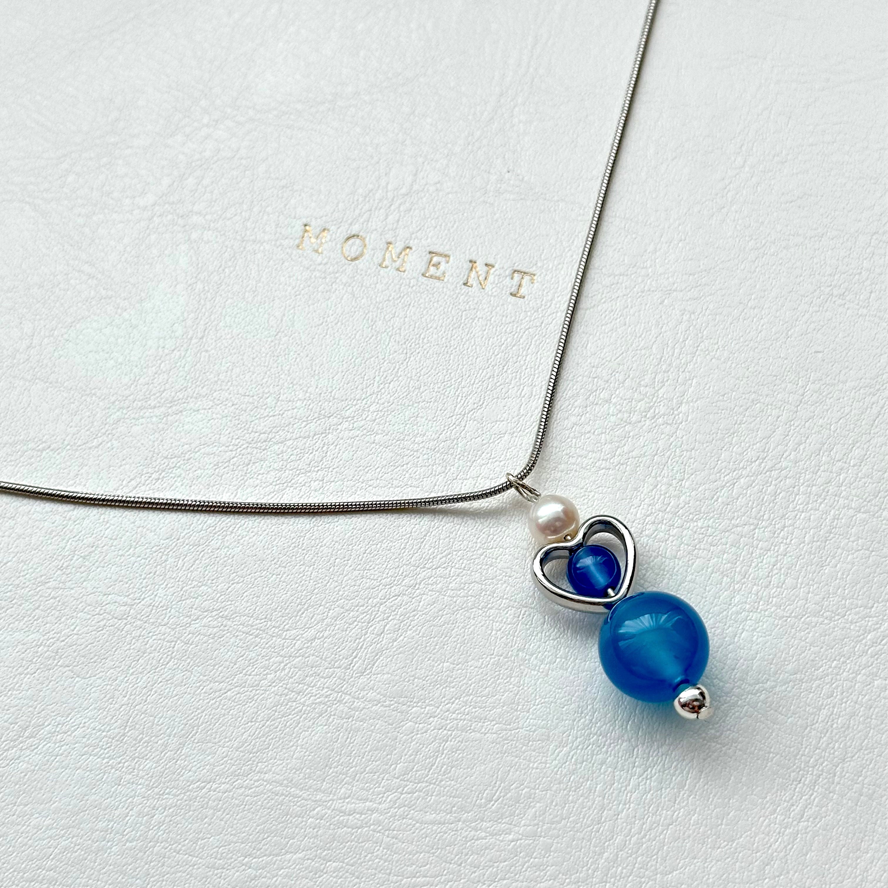 N56 [Blue World] Blue Agate | Freshwater Pearl | Hollow Silver Plated | Necklace