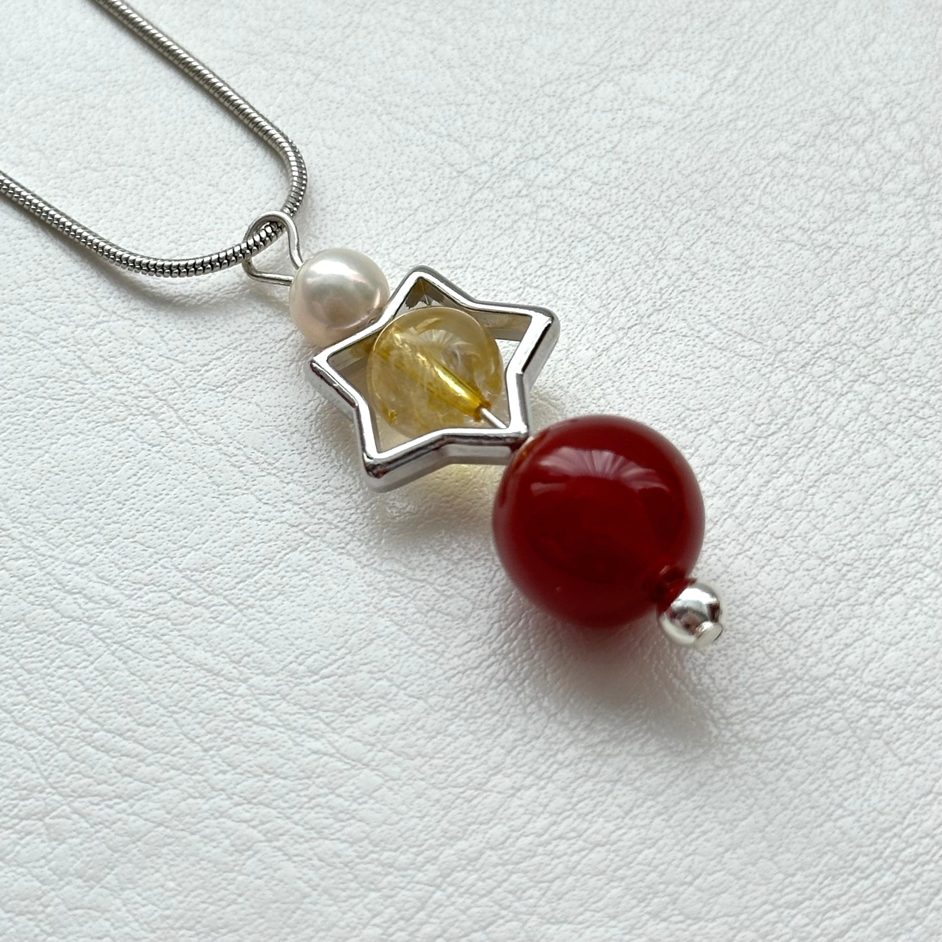 N81【天蠍射手座|11月】 黃水晶|紅瑪瑙|星星鍍銀|頸鏈項鏈