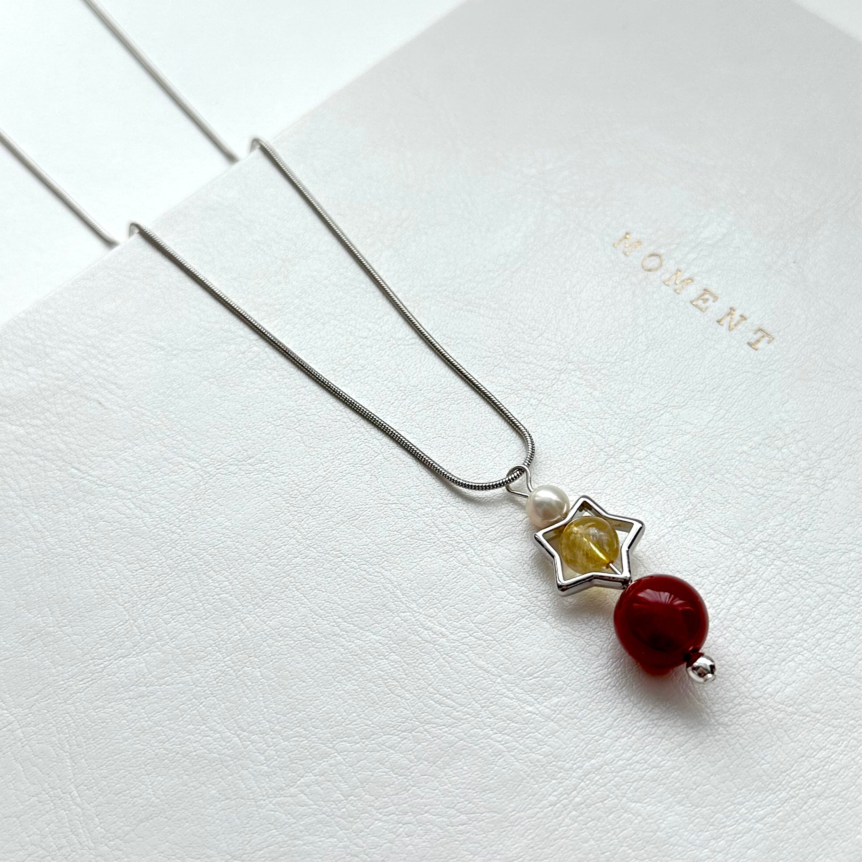 N81【天蠍射手座|11月】 黃水晶|紅瑪瑙|星星鍍銀|頸鏈項鏈