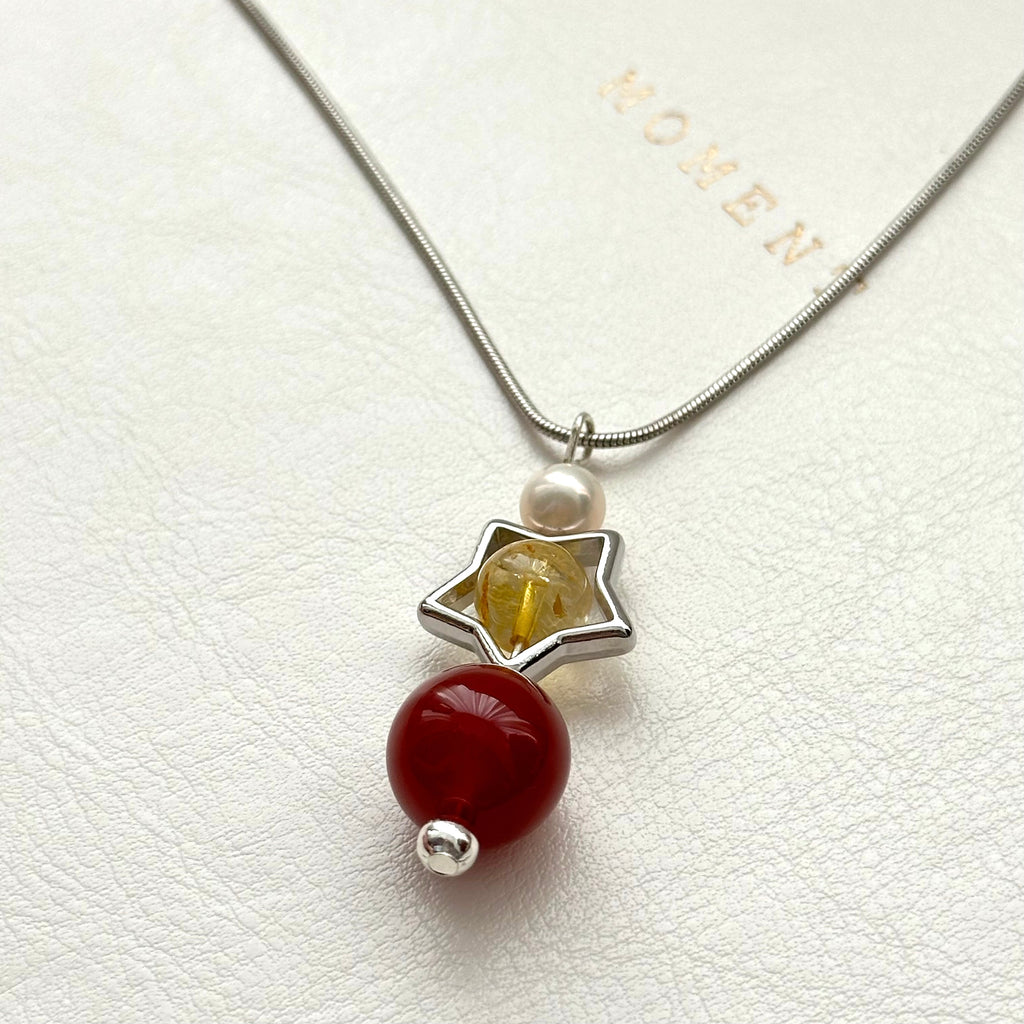 N81【天蠍射手座|11月】 黃水晶|紅瑪瑙|星星鍍銀|頸鏈項鏈