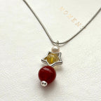 N81【天蠍射手座|11月】 黃水晶|紅瑪瑙|星星鍍銀|頸鏈項鏈