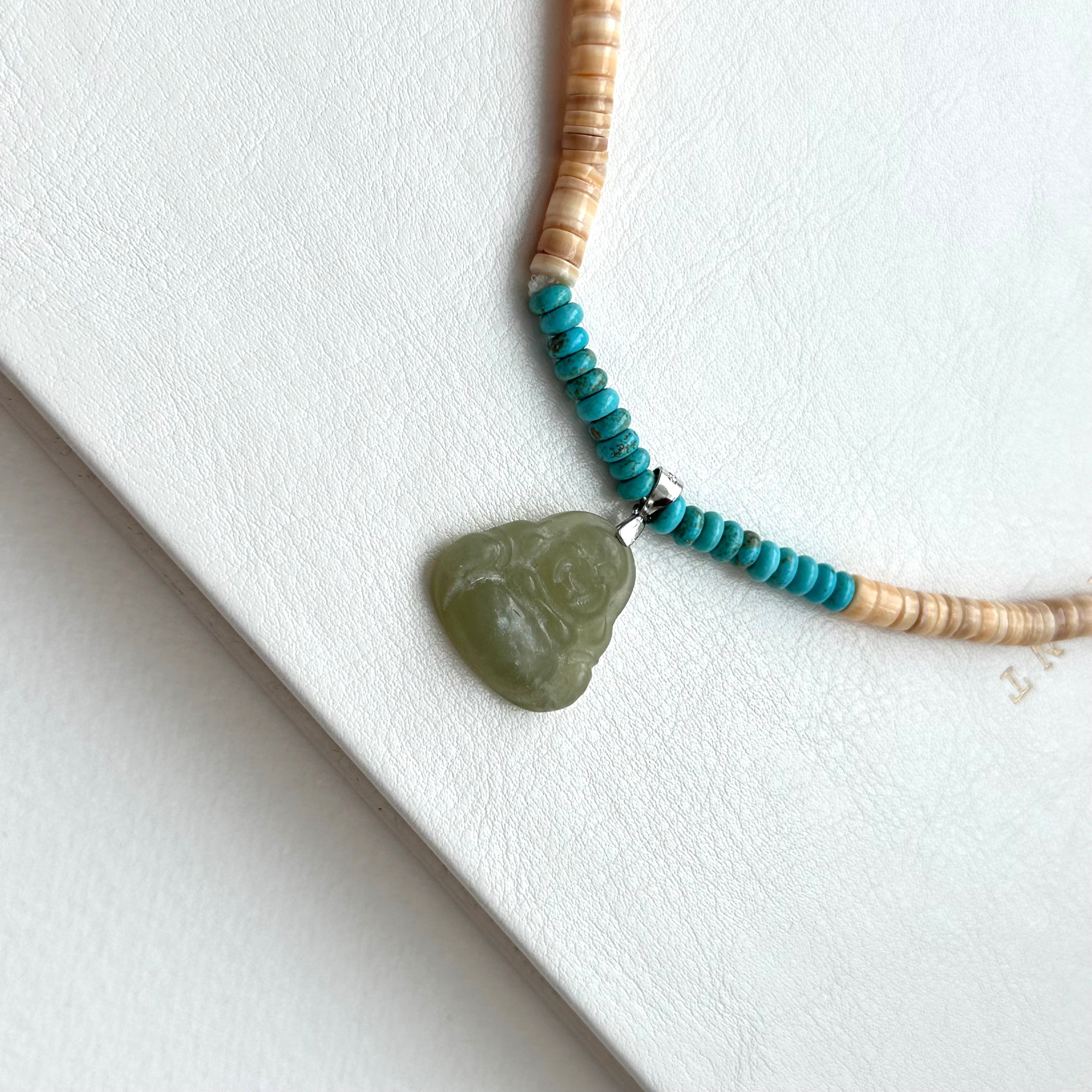 N57 [Overcoming Hardship] Seashell | Turquoise | Clouds | Smiling Buddha Maitreya Buddha | Necklace