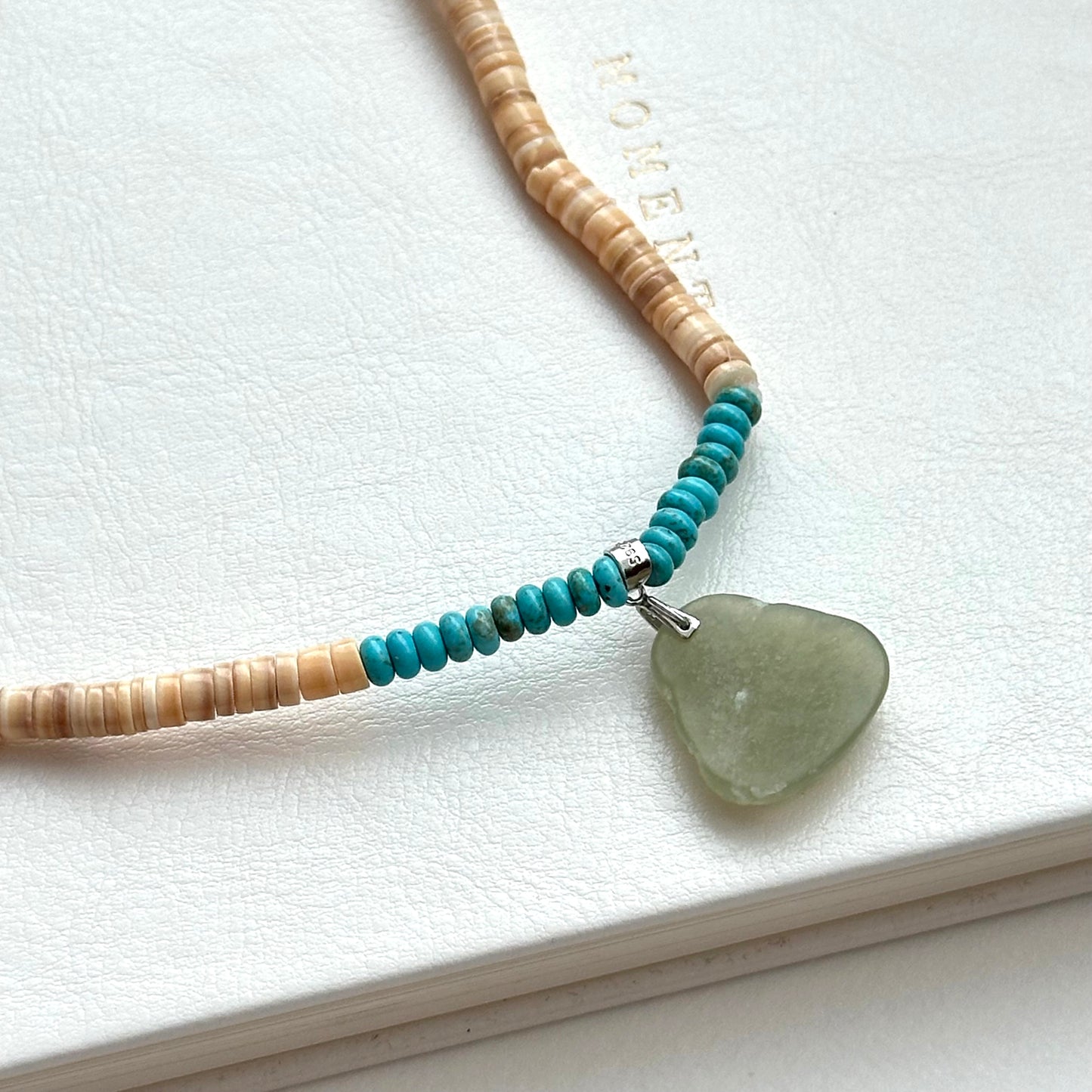 N57 [Overcoming Suffering] Shell Turquoise Agate Cloud Smiling Buddha Maitreya Buddha Necklace