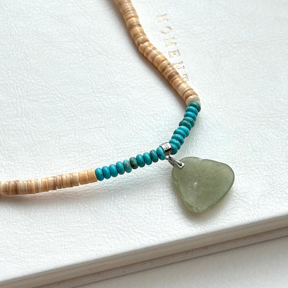 N57 [Overcoming Suffering] Shell Turquoise Agate Cloud Smiling Buddha Maitreya Buddha Necklace