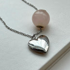 N61 [Libra-Scorpio | October] Rose Quartz | Commemorative Heart | Silver Plated Necklace