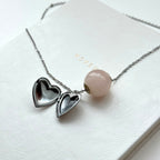 N61 [Libra-Scorpio | October] Rose Quartz | Commemorative Heart | Silver Plated Necklace