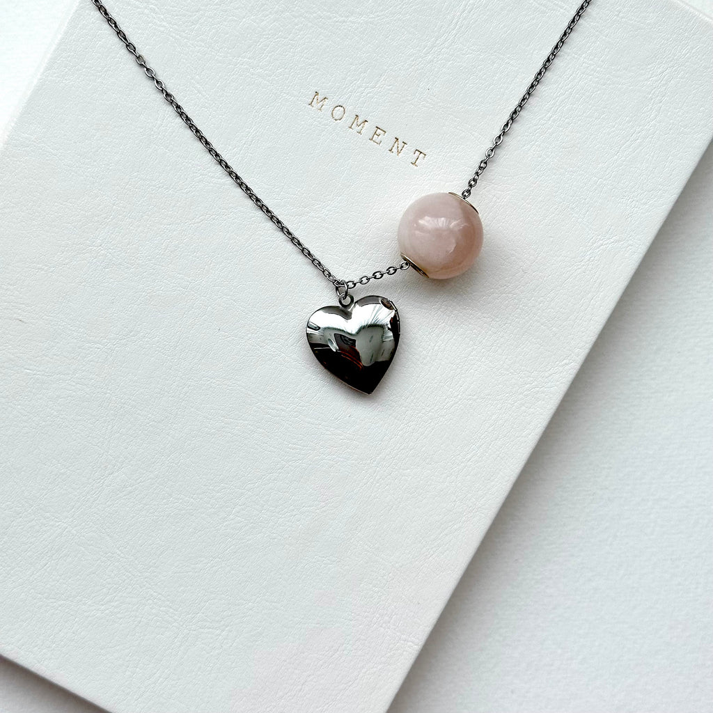 N61 [Libra-Scorpio | October] Rose Quartz | Commemorative Heart | Silver Plated Necklace