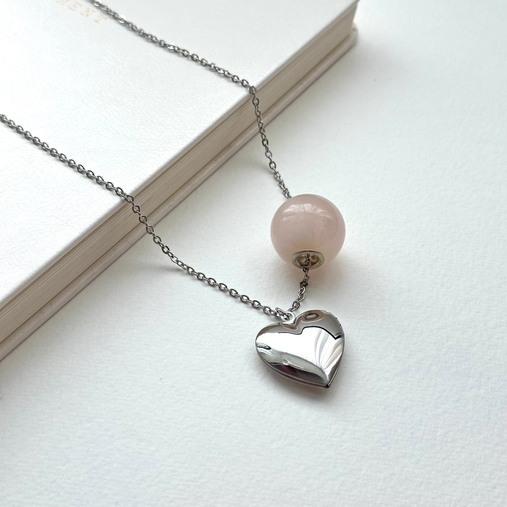 N61 [Libra-Scorpio | October] Rose Quartz | Commemorative Heart | Silver Plated Necklace
