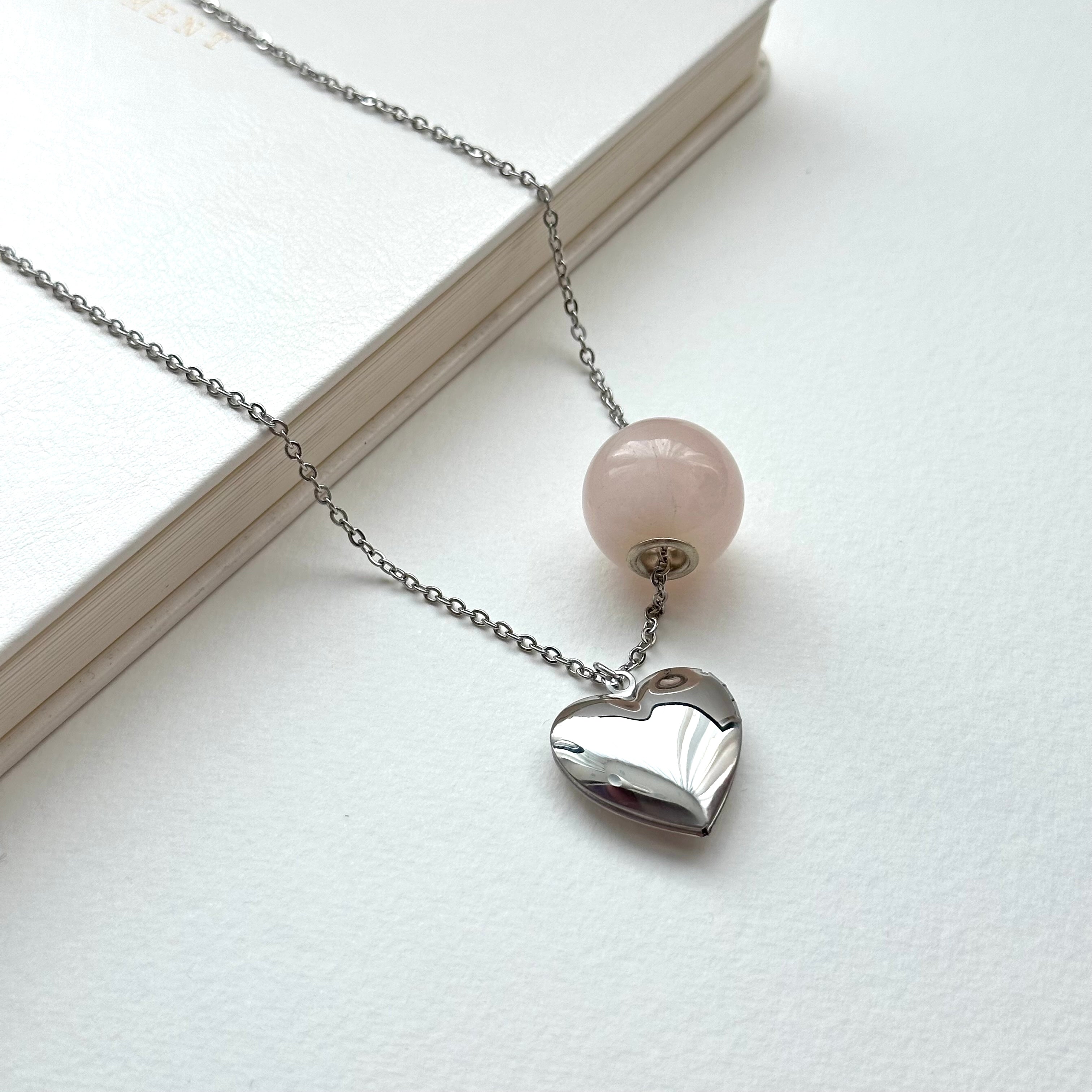 N61 [Libra-Scorpio | October] Rose Quartz | Commemorative Heart | Silver Plated Necklace