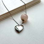 N61 [Libra-Scorpio | October] Rose Quartz | Commemorative Heart | Silver Plated Necklace