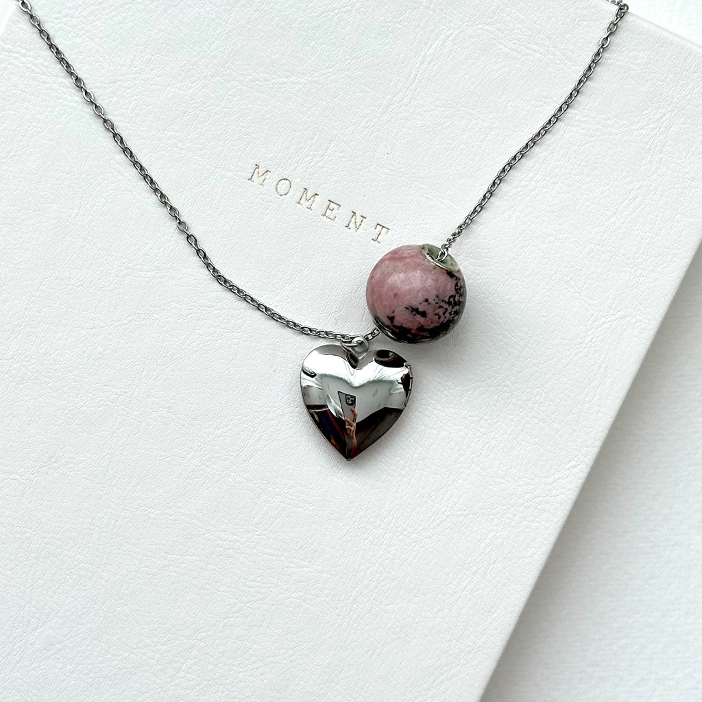 N62 [Peace] Rosemary Stone | Commemorative Heart | Silver Plated Necklace