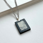 N63 [Ink Brush] Jasmine | Black Jasmine | Rectangular Silver-Plated Chain | Necklace
