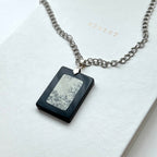N63 [Ink Brush] Jasmine | Black Jasmine | Rectangular Silver-Plated Chain | Necklace