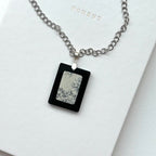 N63 [Ink Brush] Jasmine | Black Jasmine | Rectangular Silver-Plated Chain | Necklace
