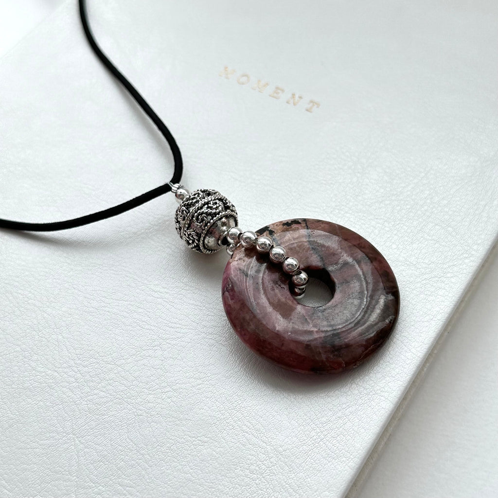 N65 [Peace] Rhodochrosite | Safety Buckle | Silver Plated | Necklace