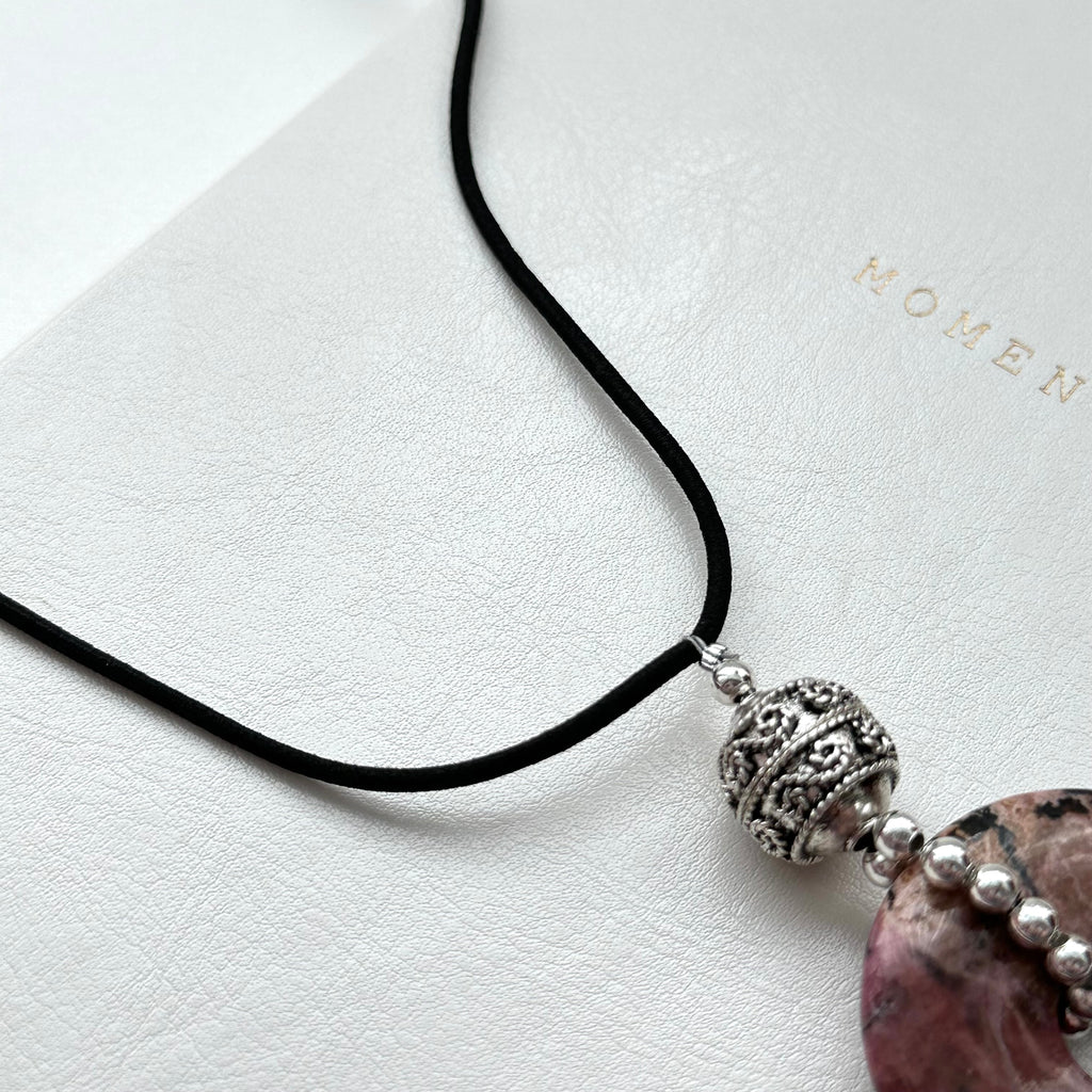N65 [Peace] Rhodochrosite | Safety Buckle | Silver Plated | Necklace