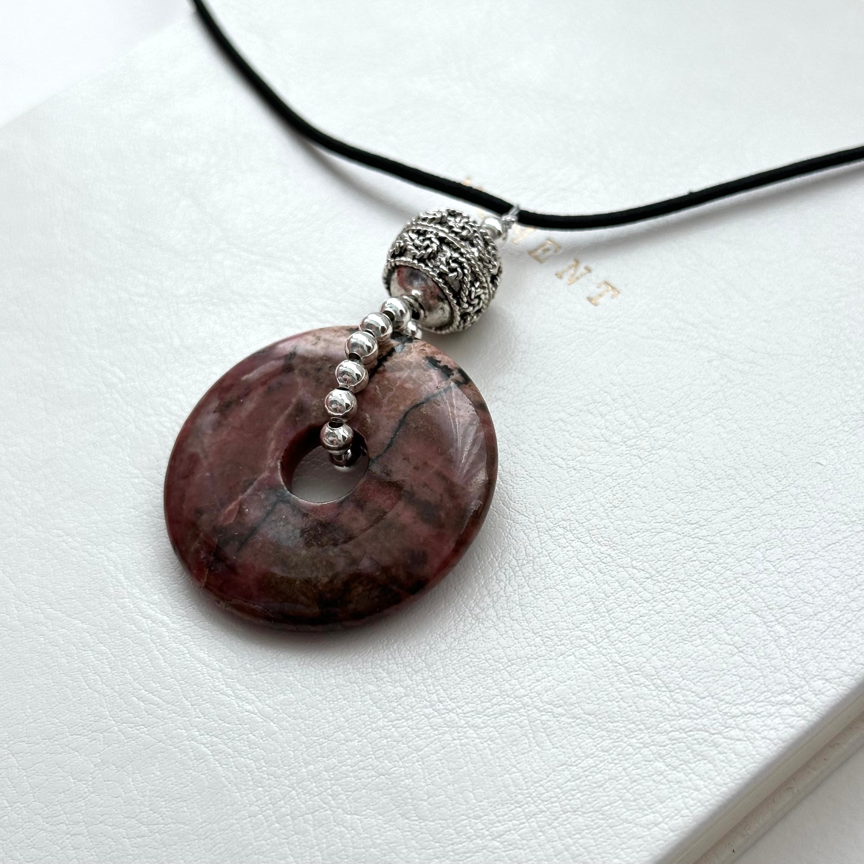 N65 [Peace] Rhodochrosite | Safety Buckle | Silver Plated | Necklace