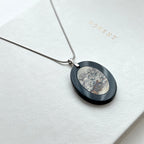 N67 [Ink Brush] Jasmine | Black Jasmine | Oval Silver-Plated Necklace