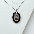 N67 [Ink Brush] Jasmine | Black Jasmine | Oval Silver-Plated Necklace