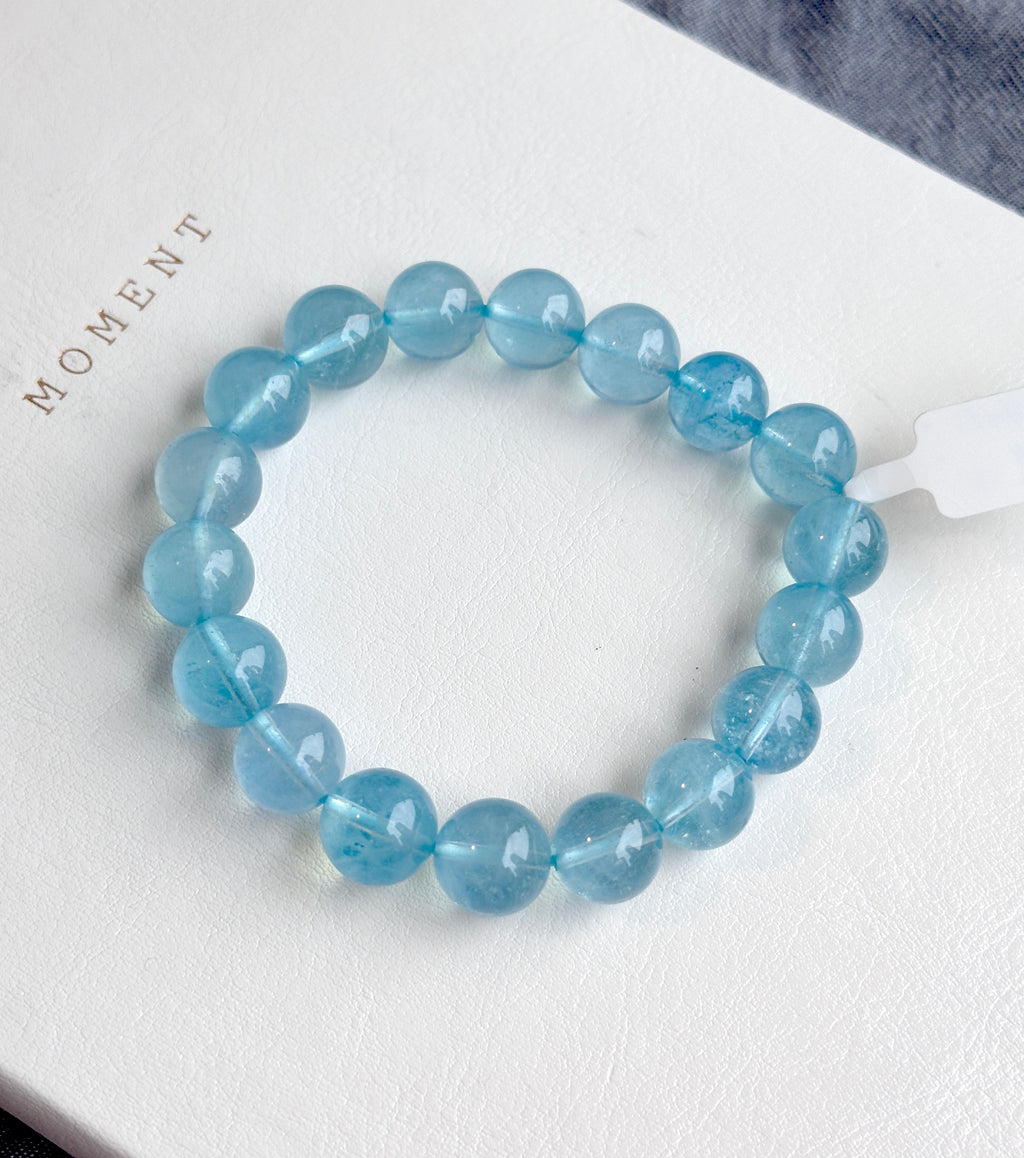 B004【雙魚牡羊座｜3月誕生石】海藍寶純珠手鏈手串