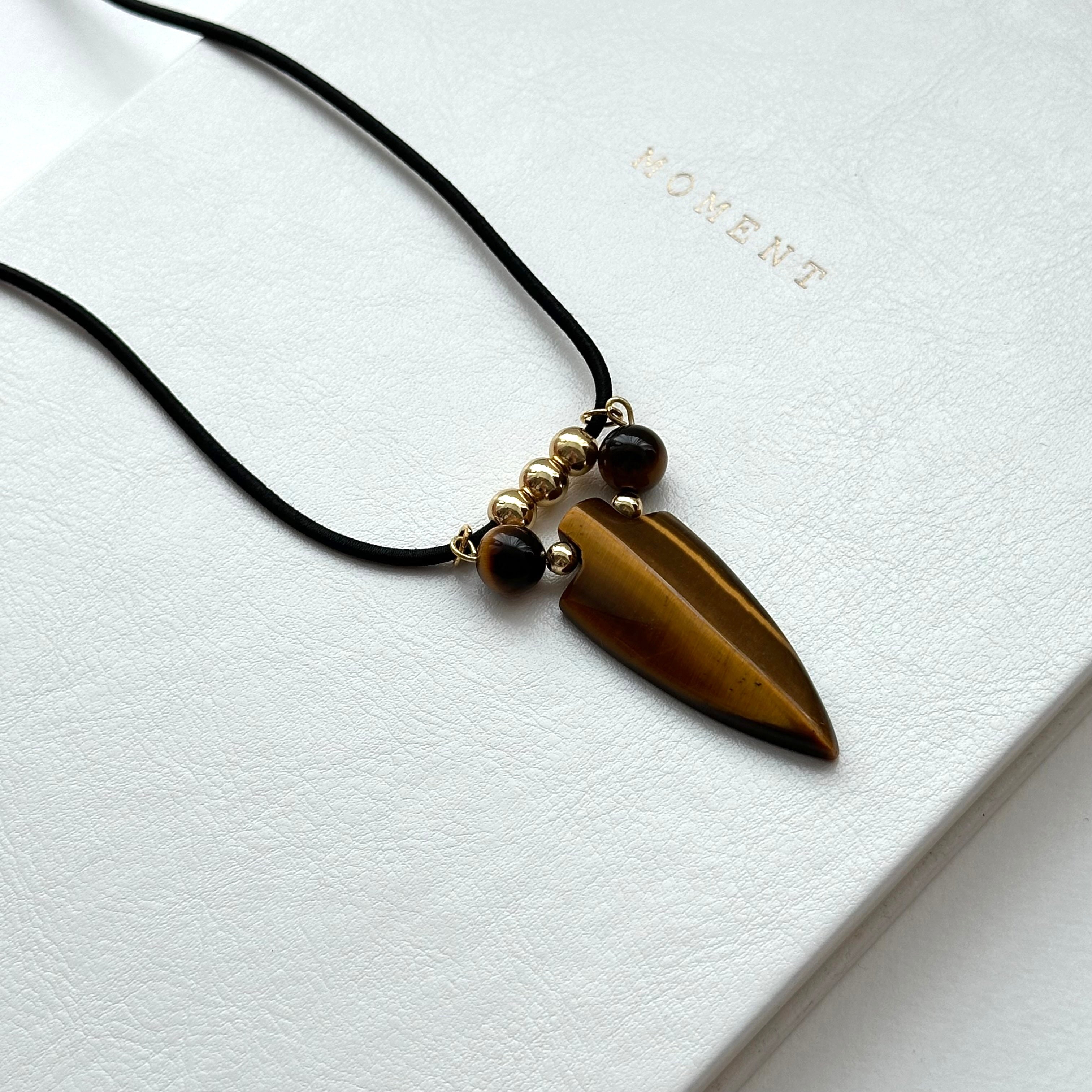 N69 [Cancer-Leo | July] Yellow Tiger Eye | Arrow | Gold Plated | Necklace