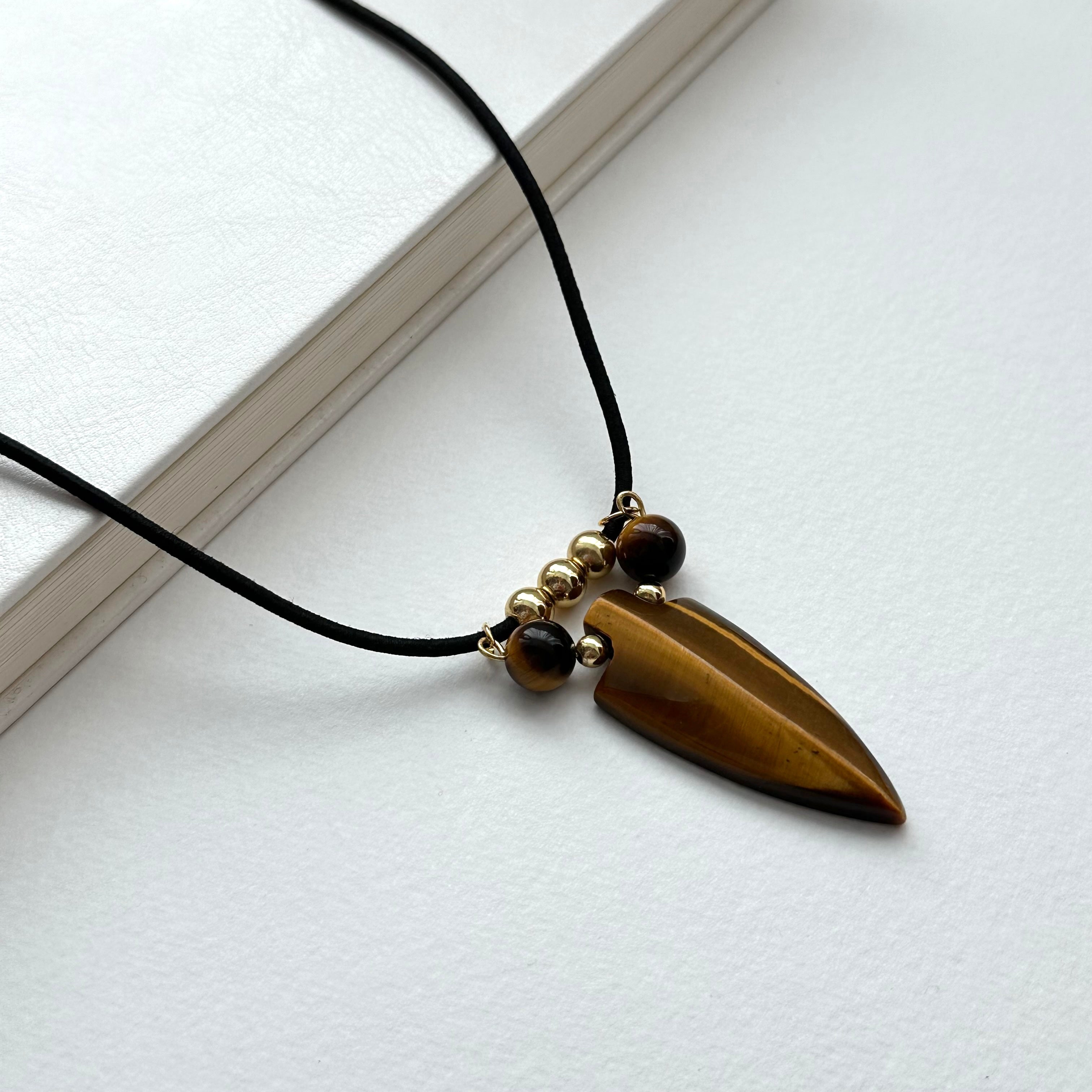 N69 [Cancer-Leo | July] Yellow Tiger Eye | Arrow | Gold Plated | Necklace