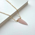 N70【天秤天蠍座|10月】粉晶|箭頭鍍金頸鏈項鏈 rose quartz