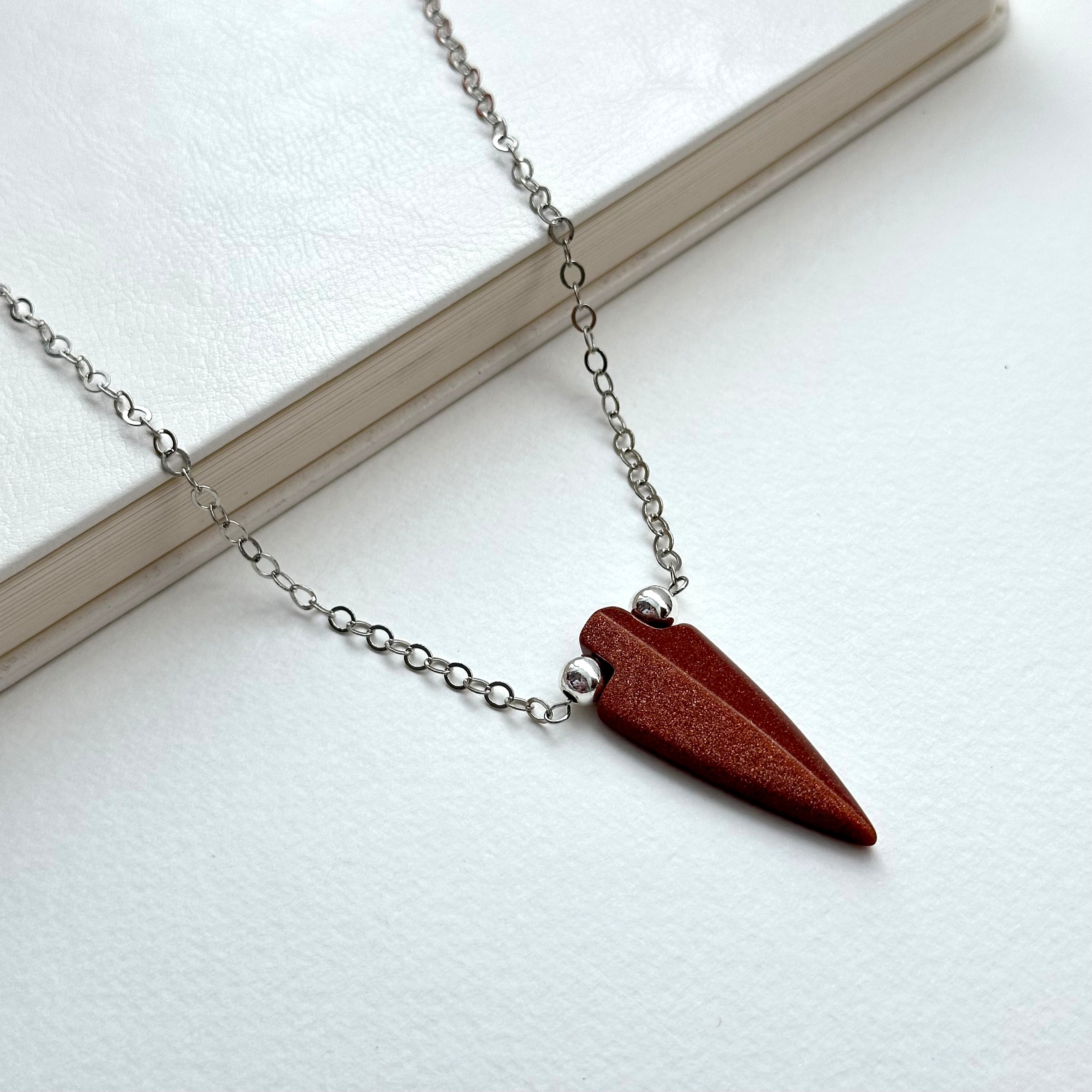 N71【印度傳說許願石】金砂石|箭頭|鍍金|頸鏈項鏈