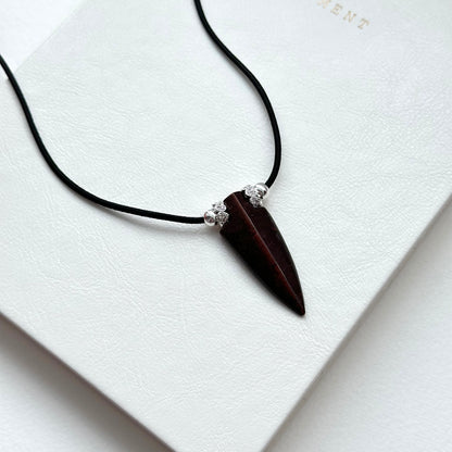 N72 [Gemini Birthstone] Red Tiger Eye Arrow Silver Plated Necklace