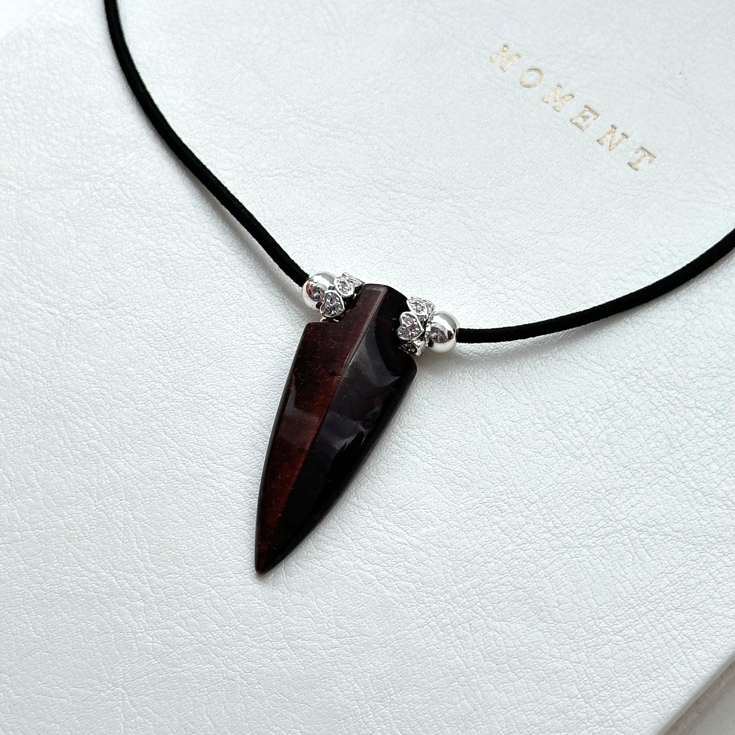 N72 [Gemini Birthstone] Red Tiger Eye Arrow Silver Plated Necklace