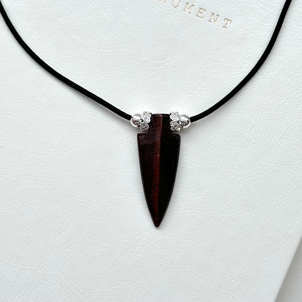 N72 [Gemini Birthstone] Red Tiger's Eye | Arrowhead | Silver Plated | Necklace