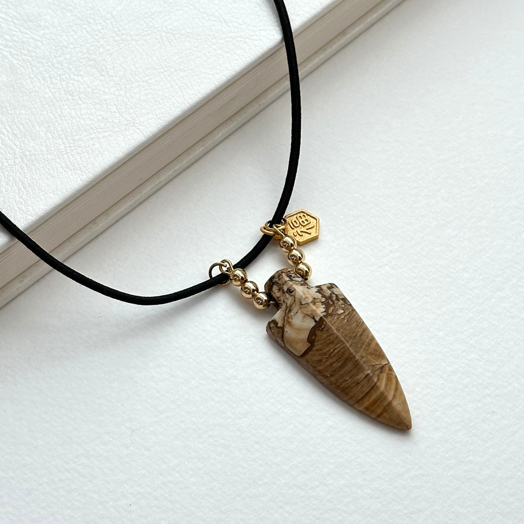 N73 Picasso Sedimentary Rock | Pictorial Stone | Arrow | Gilded | Necklace