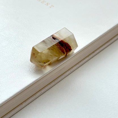 TS19【Stone of Wisdom】Small Yellow Fluorite Hexagonal Crystal Column for Office or Home Healing Decorations to Attract Wealth