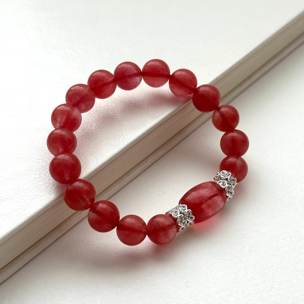 BS225 [Lucky] Watermelon Stone Heart Silver Plated Bracelet