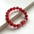 BS225 [Lucky] Watermelon Stone Heart Silver Plated Bracelet