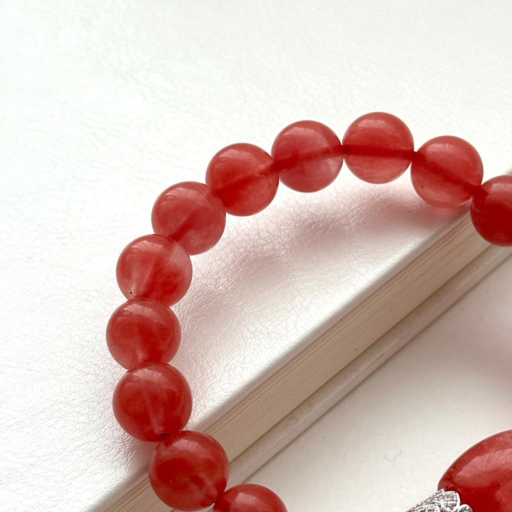 BS225 [Lucky] Watermelon Stone Heart Silver Plated Bracelet