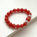 BS225 [Lucky] Watermelon Stone Heart Silver Plated Bracelet