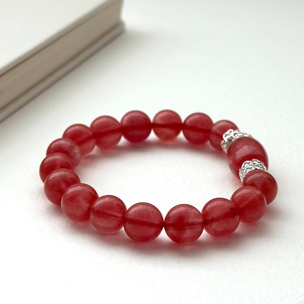 BS225 [Lucky] Watermelon Stone Heart Silver Plated Bracelet