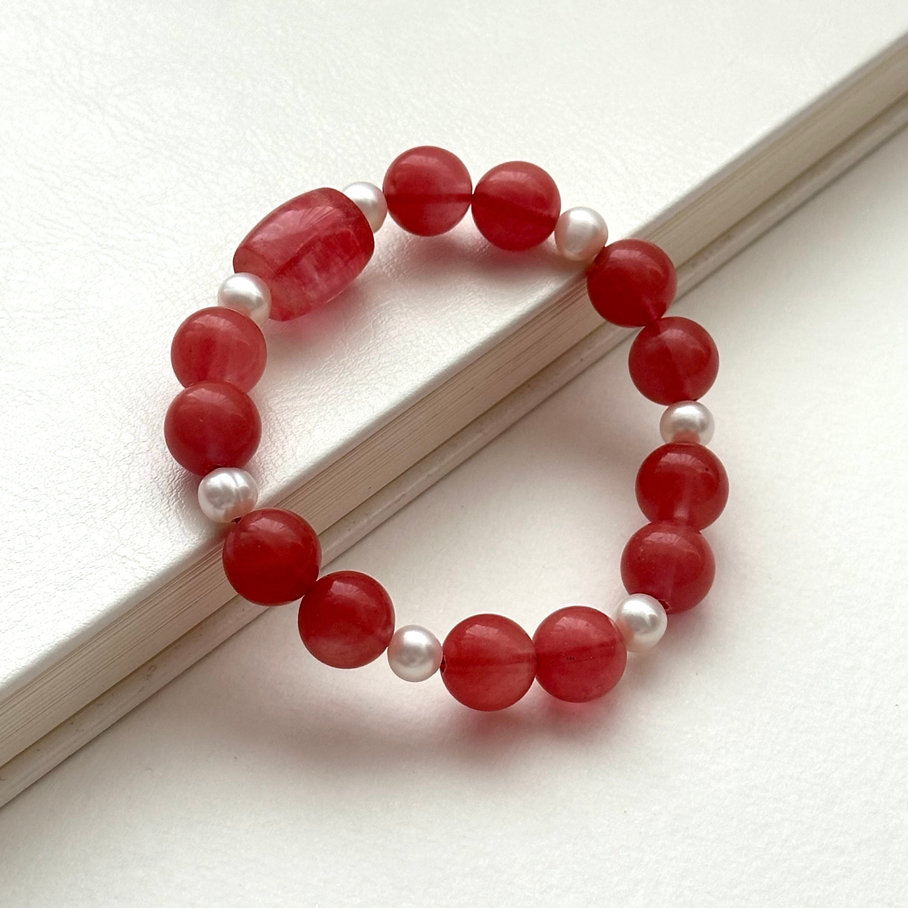 BS226 [Lucky] Watermelon Stone Freshwater Pearl Bracelet