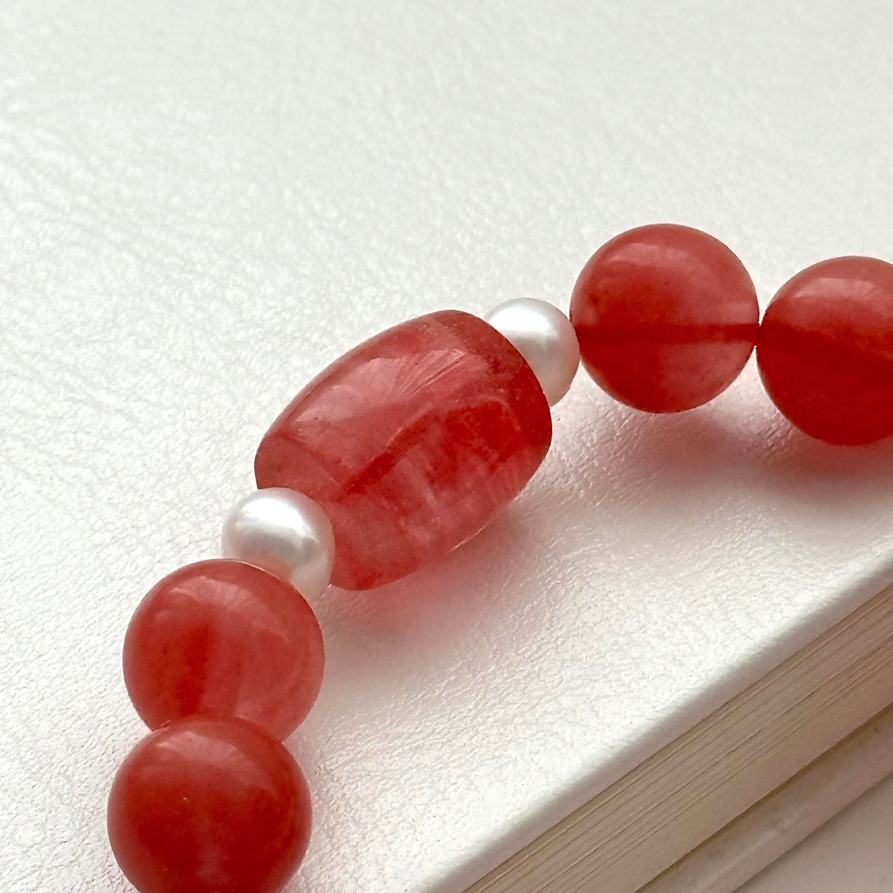 BS226 [Lucky] Watermelon Stone Freshwater Pearl Bracelet