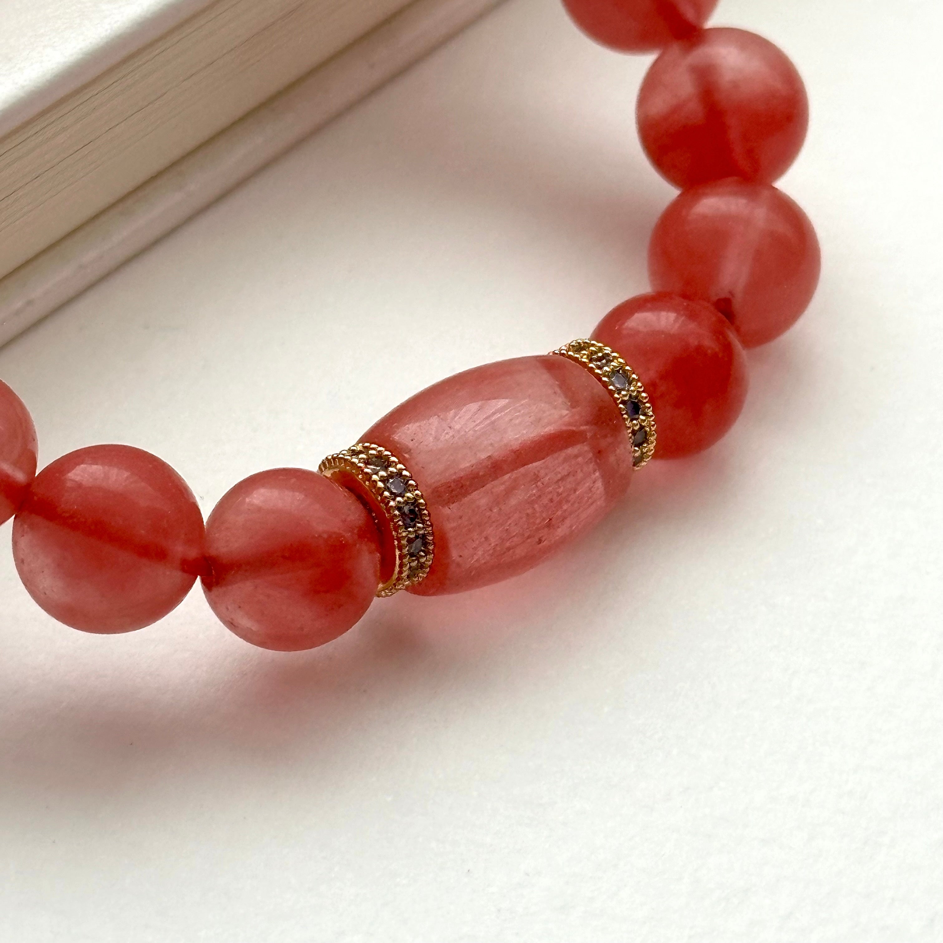 BS227 [Lucky] Watermelon Stone Classical Ring 18k Gold Plated Bracelet