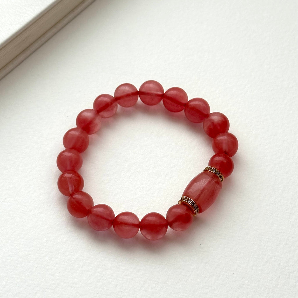 BS227 [Lucky] Watermelon Stone Classical Ring 18k Gold Plated Bracelet