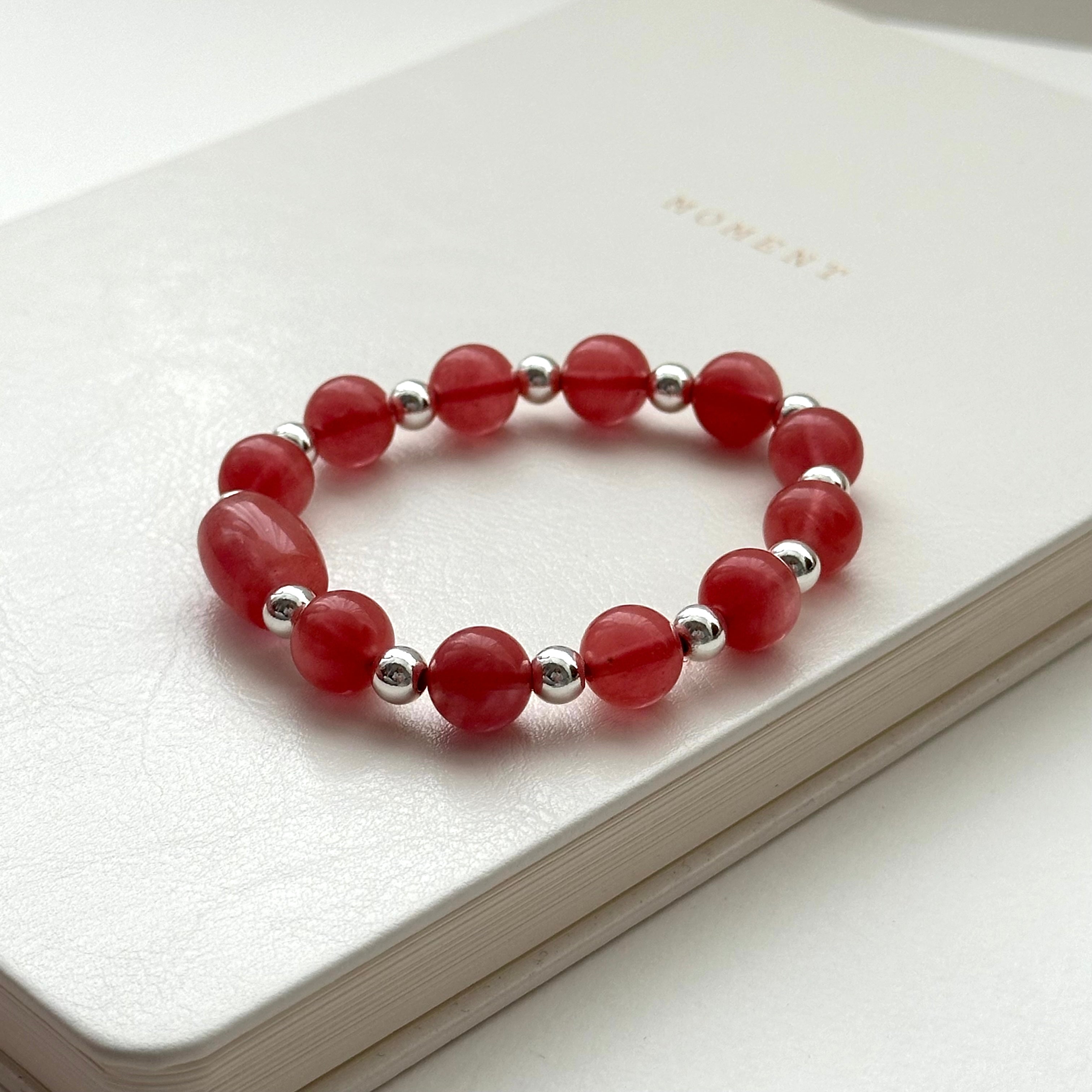 BS228 [Lucky] Watermelon Stone Simple Silver-plated Bracelet