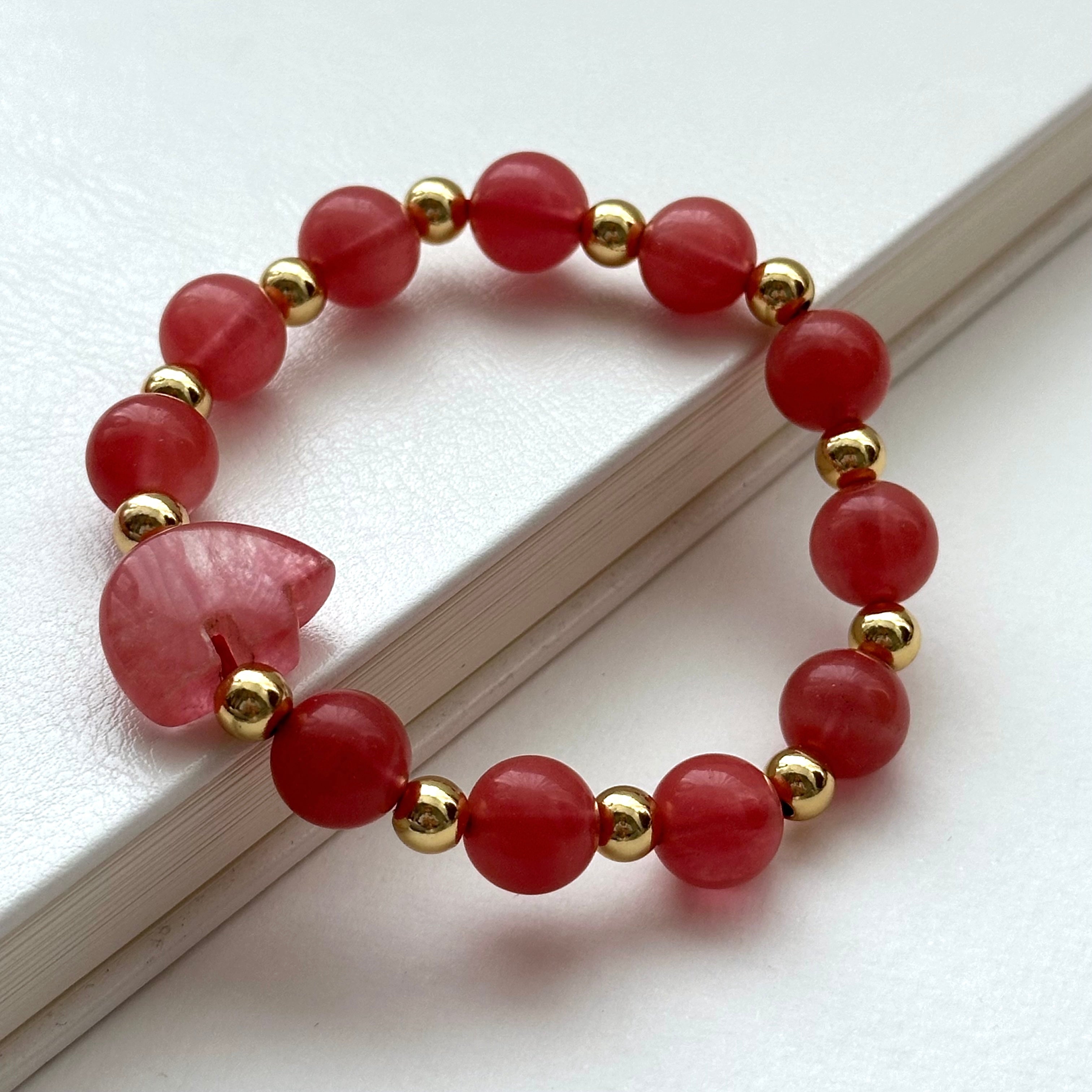 BS229 [Gathering Wealth and Glory] Watermelon Stone Heart Gold-plated Elephant Bracelet