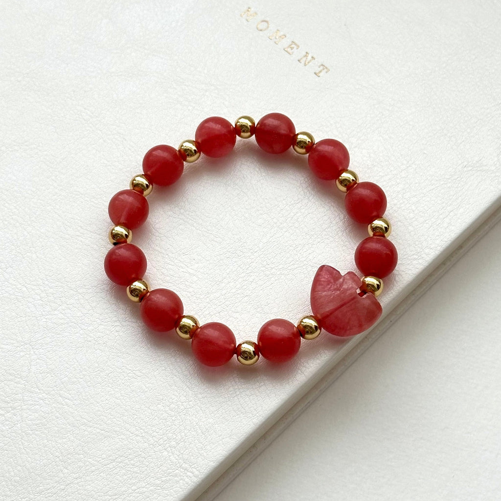 BS229 [Gathering Wealth and Glory] Watermelon Stone Heart Gold-plated Elephant Bracelet