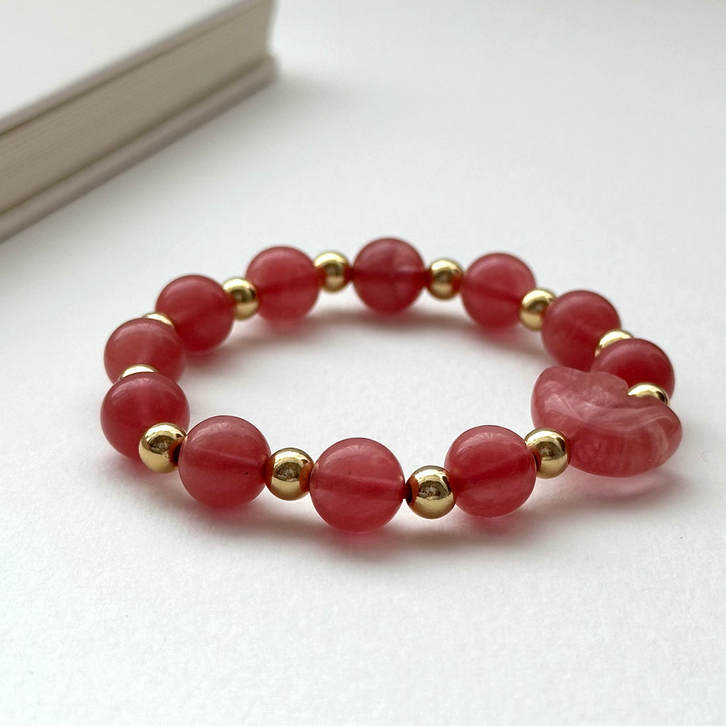 BS229 [Gathering Wealth and Glory] Watermelon Stone Heart Gold-plated Elephant Bracelet