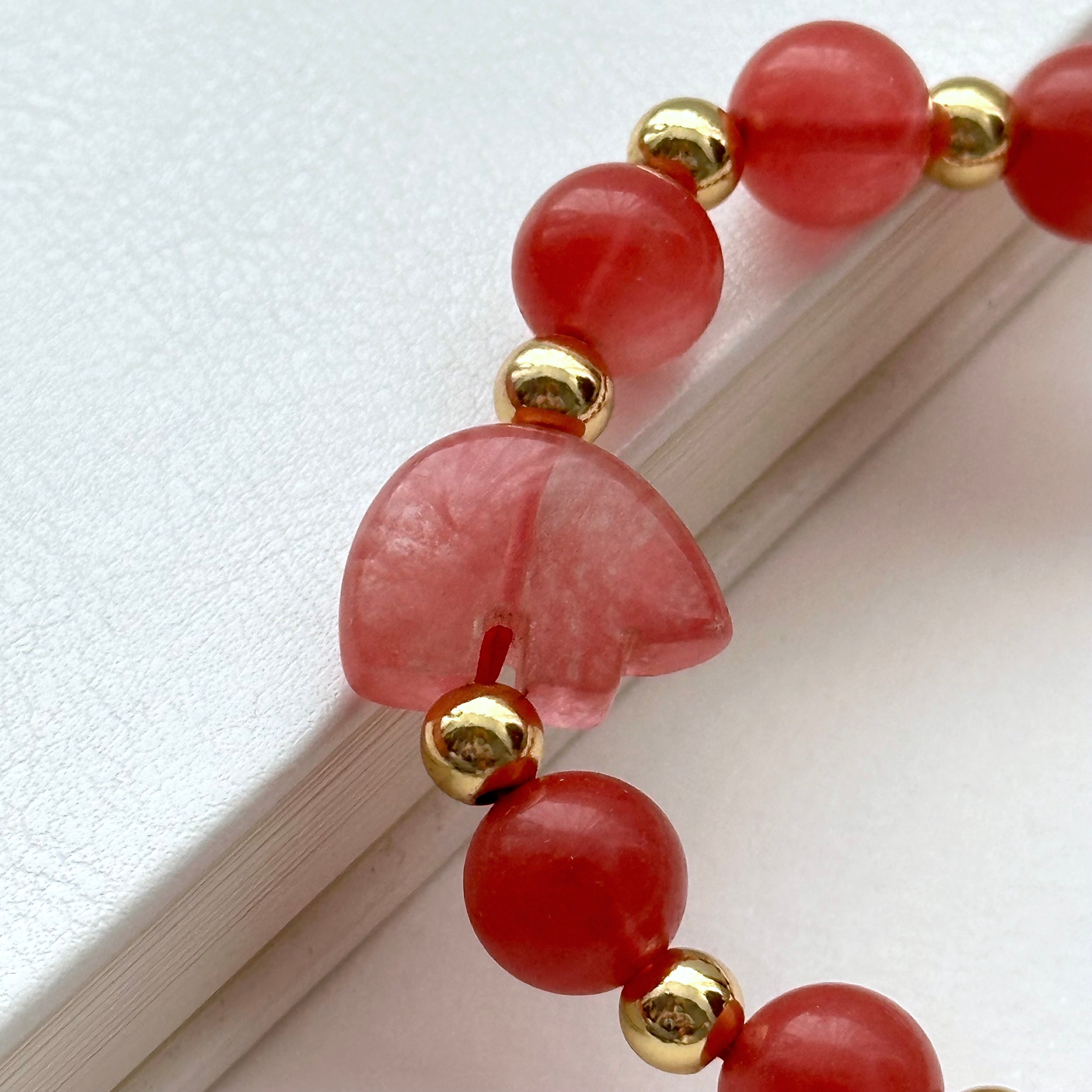 BS229 [Gathering Wealth and Glory] Watermelon Stone Heart Gold-plated Elephant Bracelet