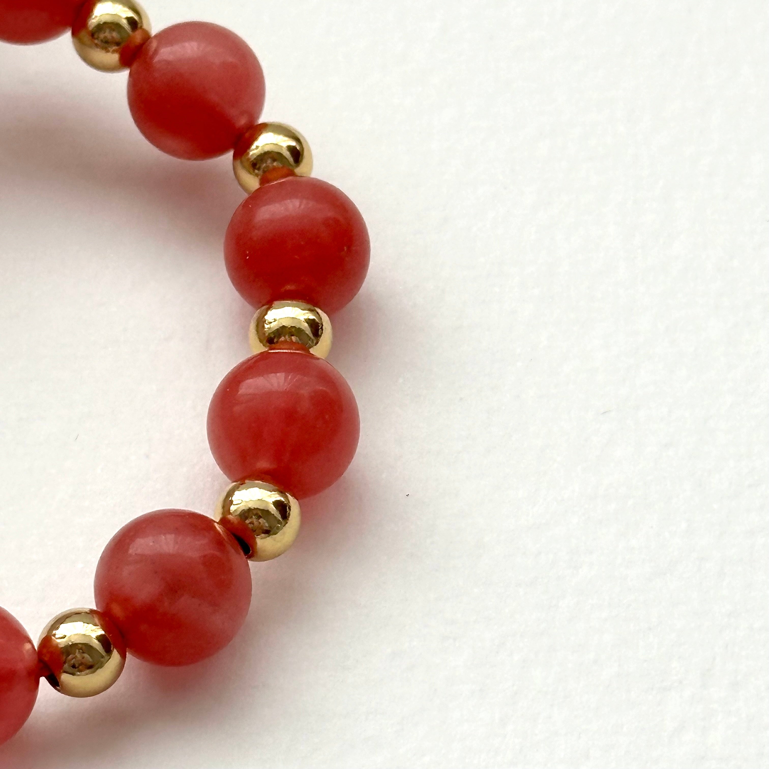 BS229 [Gathering Wealth and Glory] Watermelon Stone Heart Gold-plated Elephant Bracelet