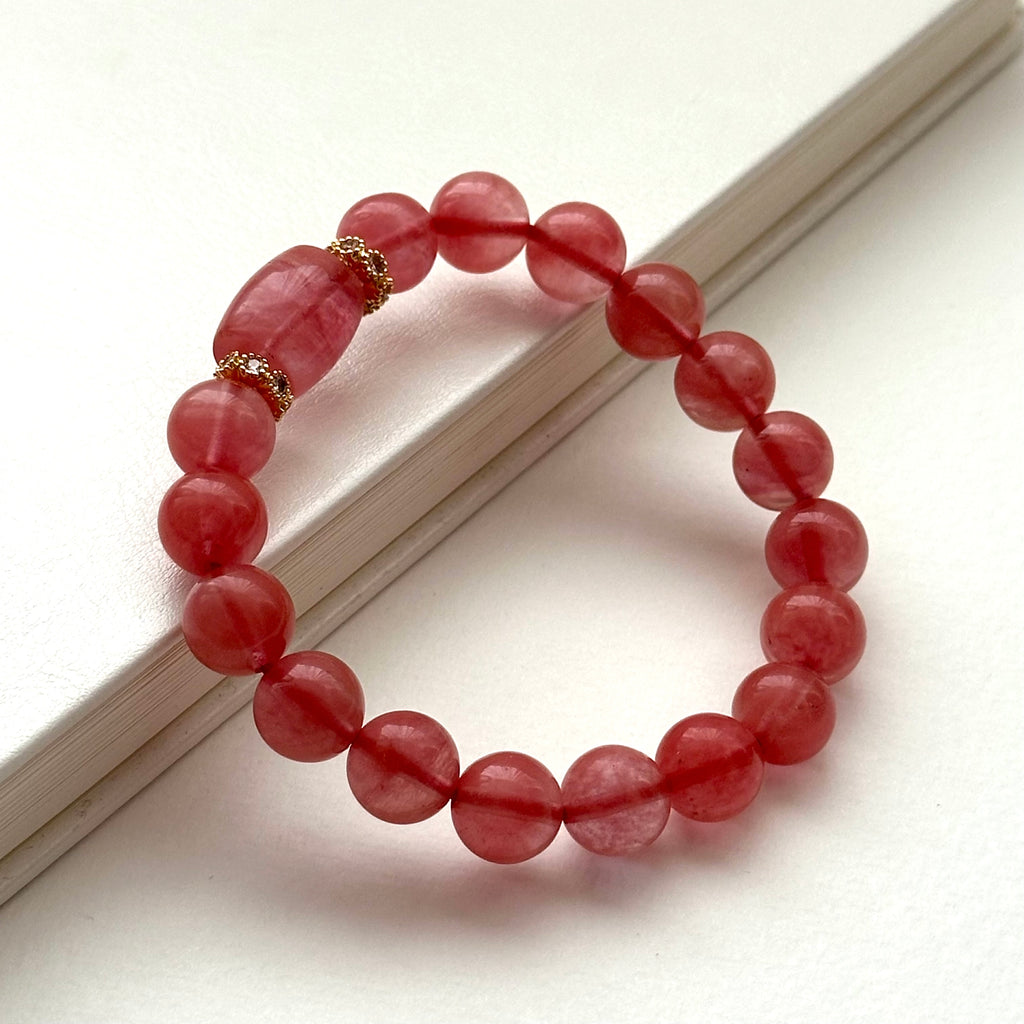 BS230 [Lucky] Watermelon Stone Heart Gold-plated Bracelet