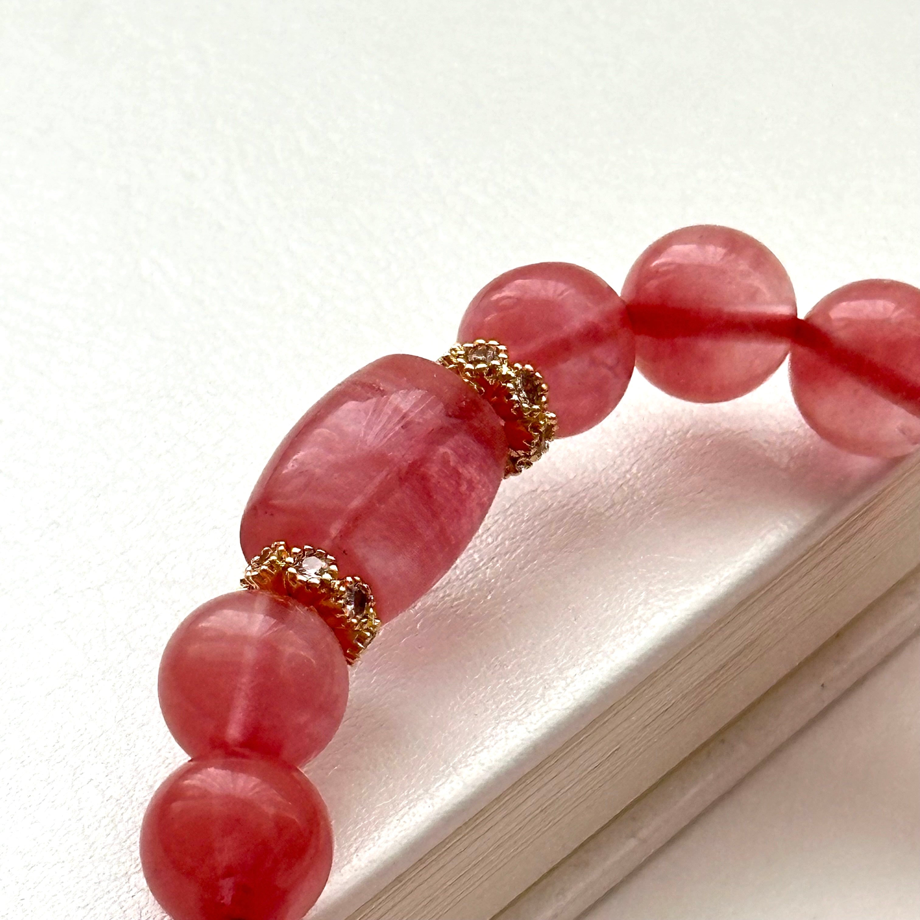 BS230 [Lucky] Watermelon Stone Heart Gold-plated Bracelet